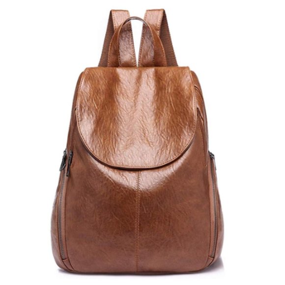 Women's Soft Leather Black Fashion Backpack - Picture 2 of 2